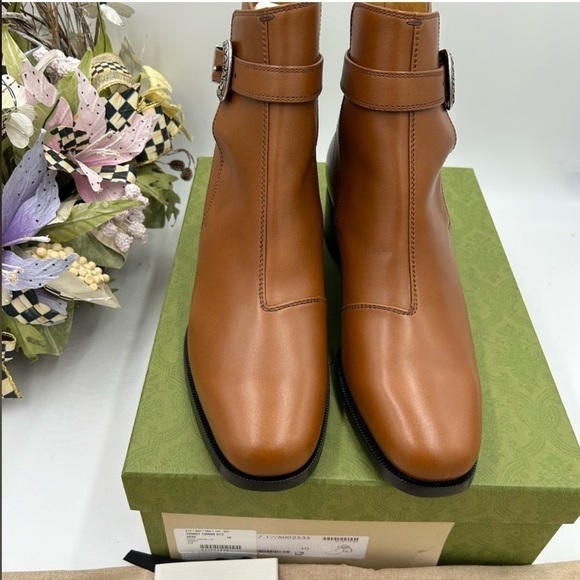 Men’s Gucci, leather ankle boots with buckle size 10 made in Italy main image 6